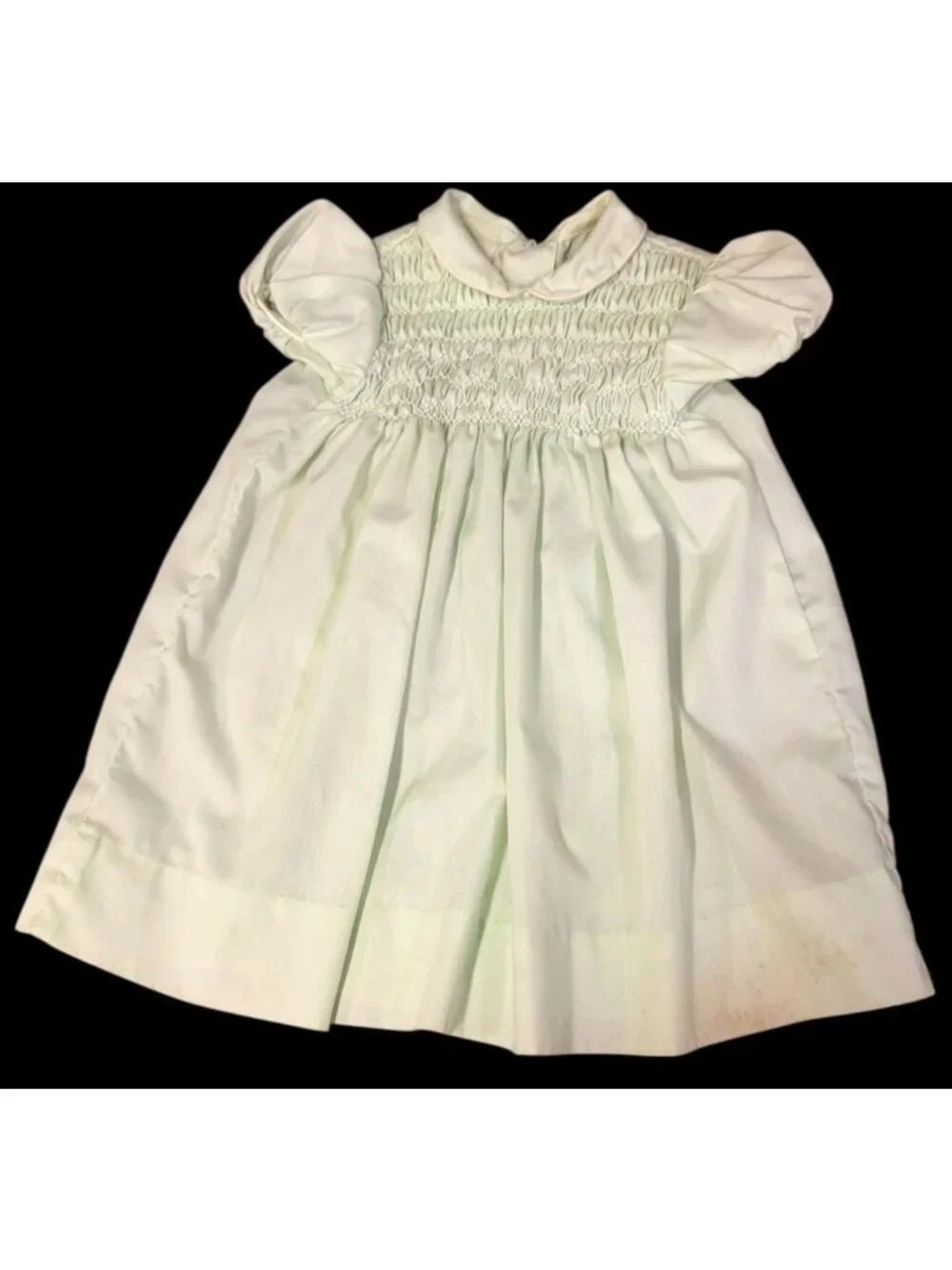Vintage 1950s Polly Flinders Mint Green Baby Dress Hand Smocked Embroidered 6 MO